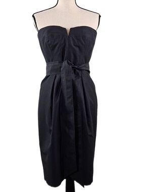 NWT J.Crew Strapless Black Cotton Silk Blend Sheath Midi Dress | 10